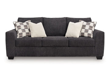 Loreo 3-Seat Modern Fabric Sofa with Accent Pillows in Calgary in a white background 