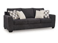 Loreo 3-Seat Modern Fabric Sofa with Accent Pillows in Calgary in a white background 