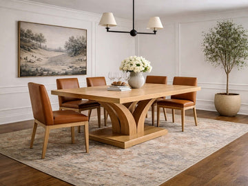 🇨🇦 Lotus Pedestal Dining Table Solid Wood Rectangular Top
