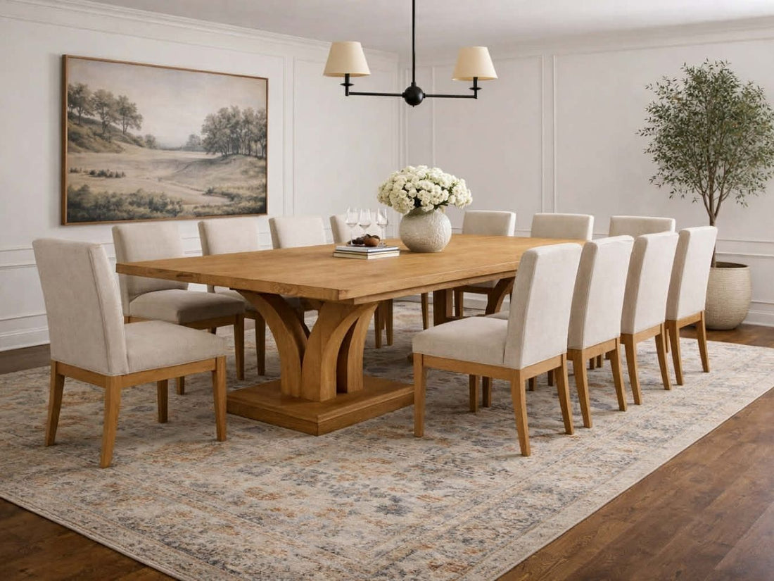🇨🇦 Lotus Pedestal Dining Table Solid Wood Rectangular Top