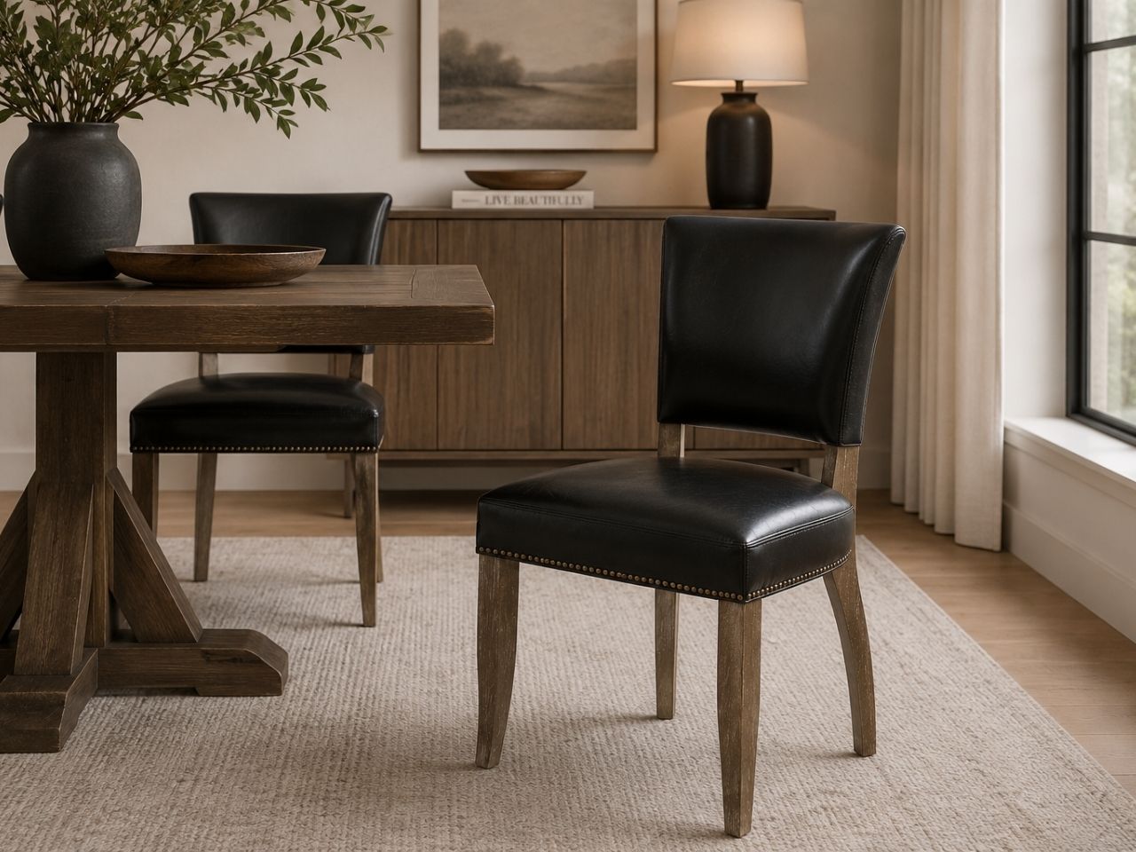 Luther Dining Chair in Calgary in a dining room setting. 