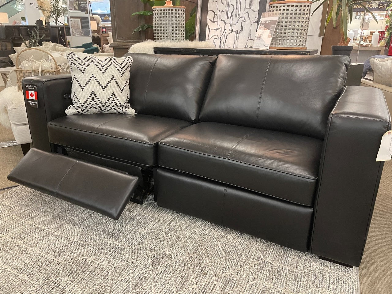 🇨🇦 Custom Top Grain Leather Sofa with Power Recliner | Calgary Furniture Store