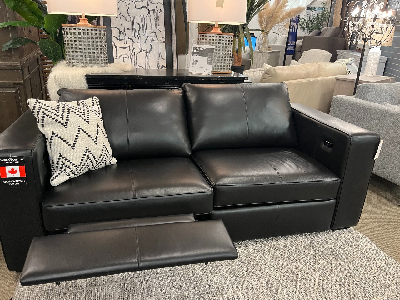 🇨🇦 Custom Top Grain Leather Sofa with Power Recliner | Calgary Furniture Store