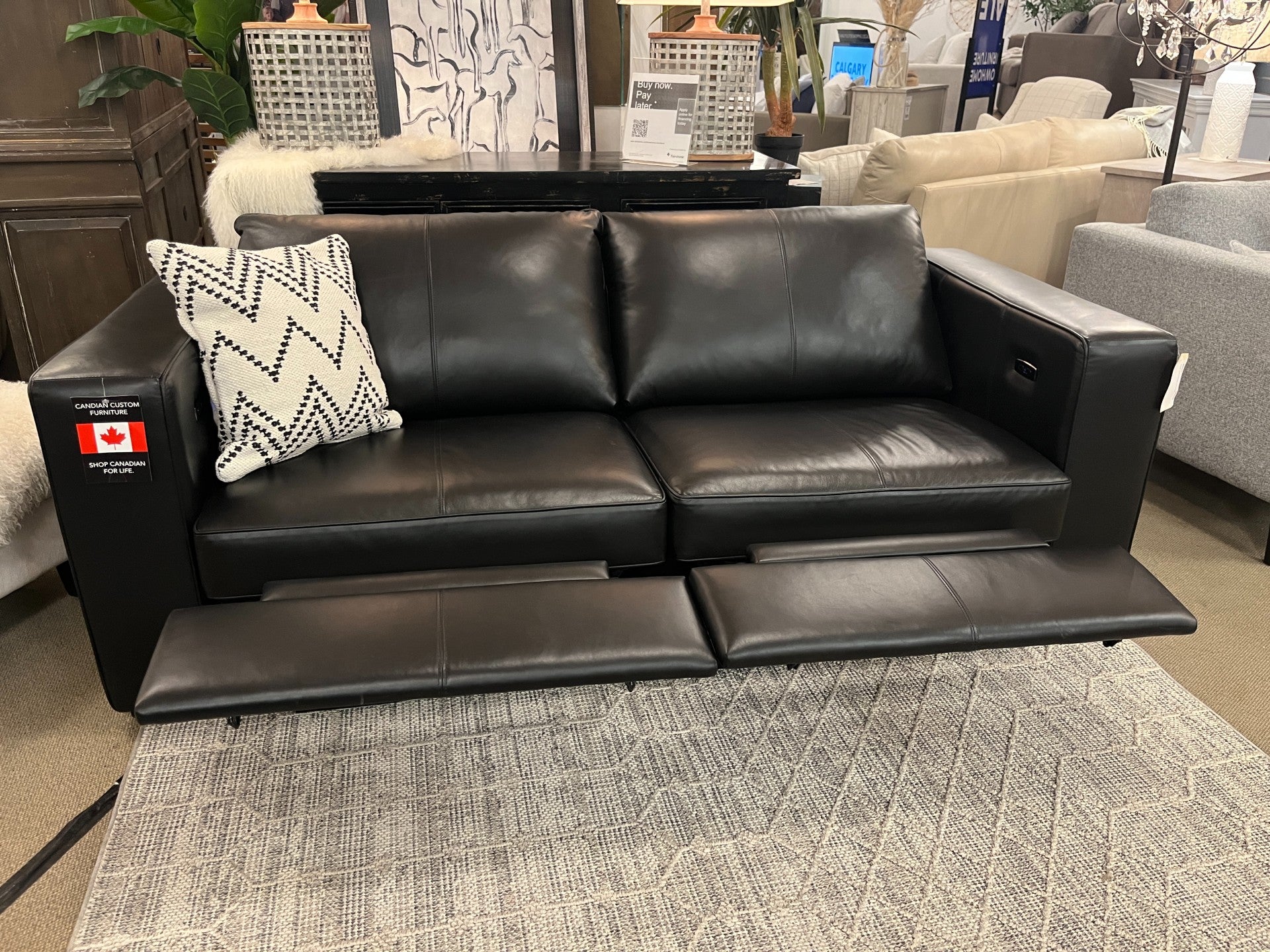 🇨🇦 Custom Top Grain Leather Sofa with Power Recliner | Calgary Furniture Store