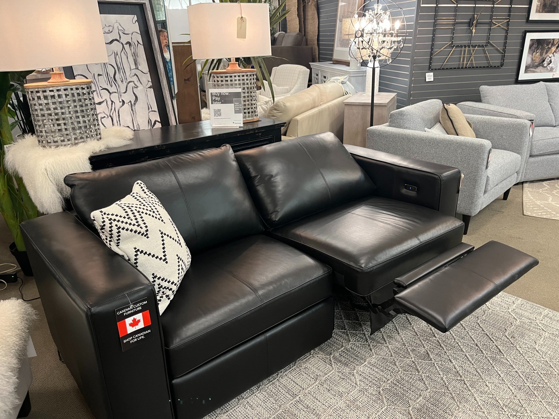 🇨🇦 Custom Top Grain Leather Sofa with Power Recliner | Calgary Furniture Store