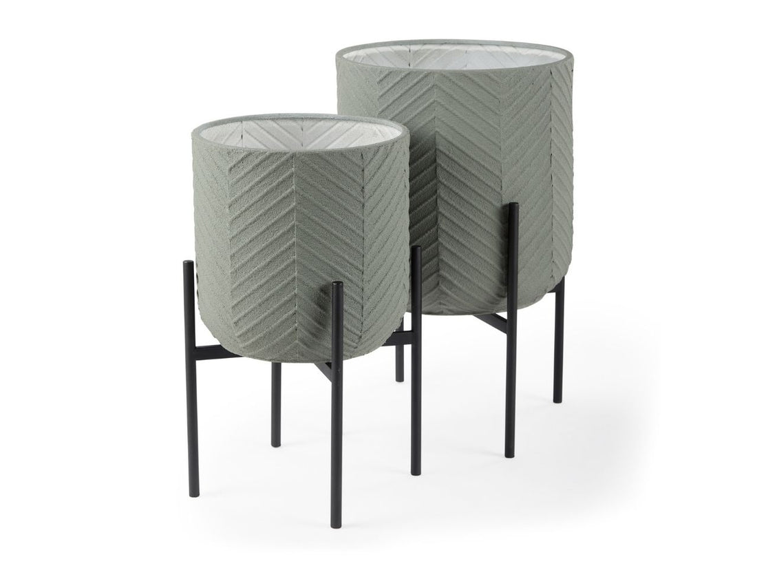 Mabel Set of Two Metal Plant Stands with Green Tops in Calgary in a white background