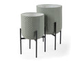 Mabel Set of Two Metal Plant Stands with Green Tops in Calgary in a white background