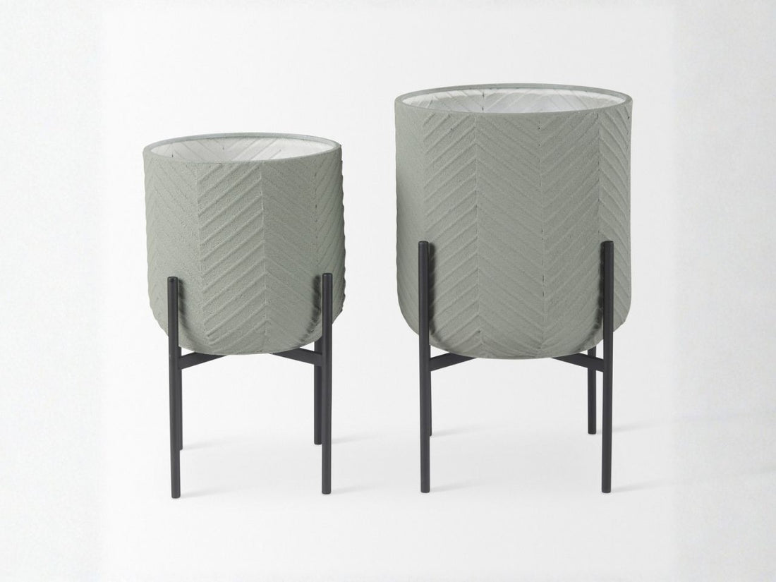 Mabel Set of Two Metal Plant Stands with Green Tops in Calgary in a white background