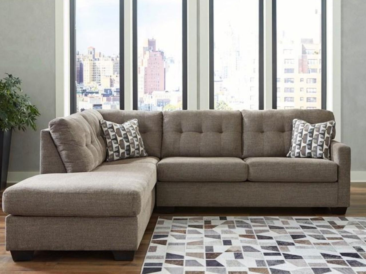 Mahoney Fabric Full Sleeper Sectional with Chaise Chocolate Upholstery in Calgary 