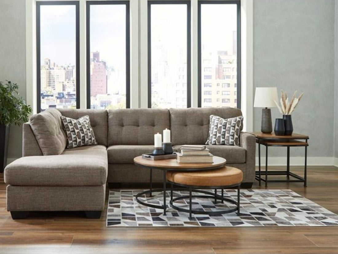 Mahoney Fabric Full Sleeper Sectional with Chaise Chocolate Upholstery in Calgary