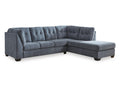 Marleton 2-Piece Sectional with Chaise Denim-Style Upholstery, Choice Orientation in Calgary in a white background 