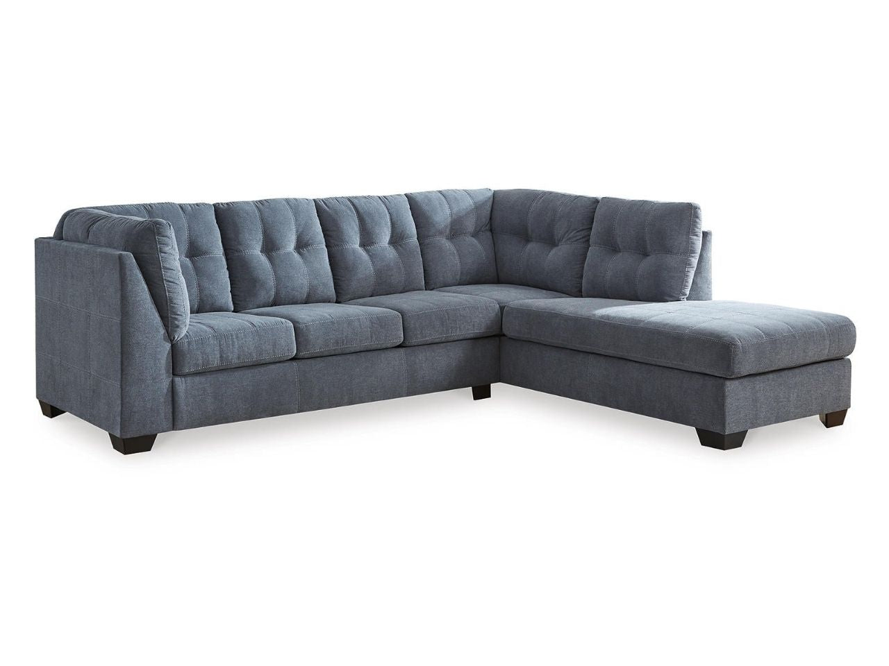 Marleton 2-Piece Sectional with Chaise Denim-Style Upholstery, Choice Orientation in Calgary in a white background 