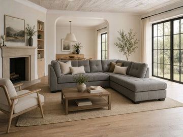 Marleton 2-Piece Sectional with Chaise in Calgary in a living room. 