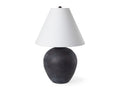 Marvin Black Ceramic Table Lamp with White Drum Shade in Calgary in a white background
