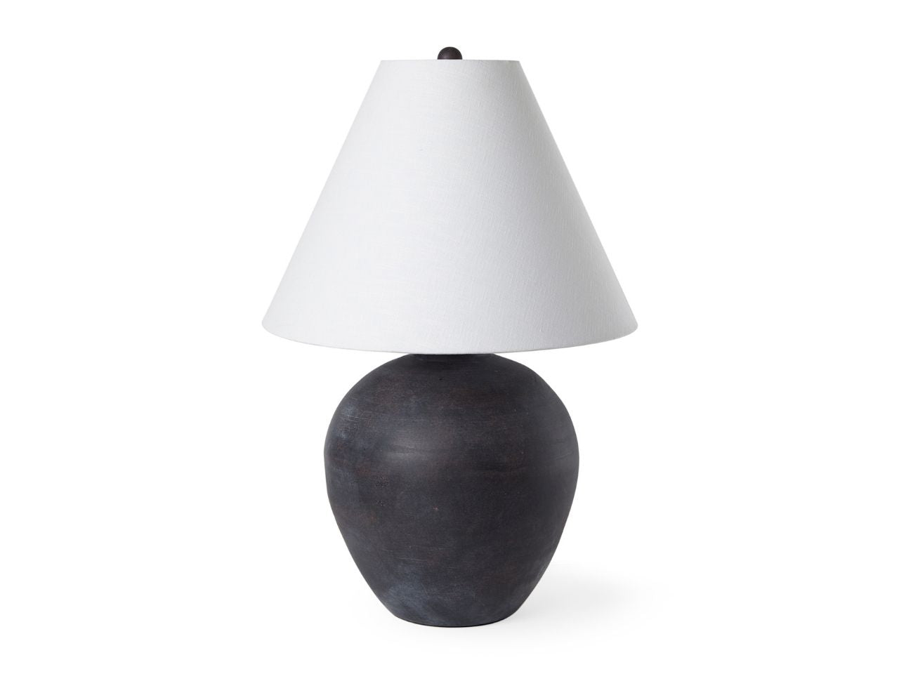 Marvin Black Ceramic Table Lamp with White Drum Shade in Calgary in a white background