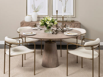 Maxwell II 54" Round Brown Solid Wood Top Dining Table in Calgary with 4 dining chairs 