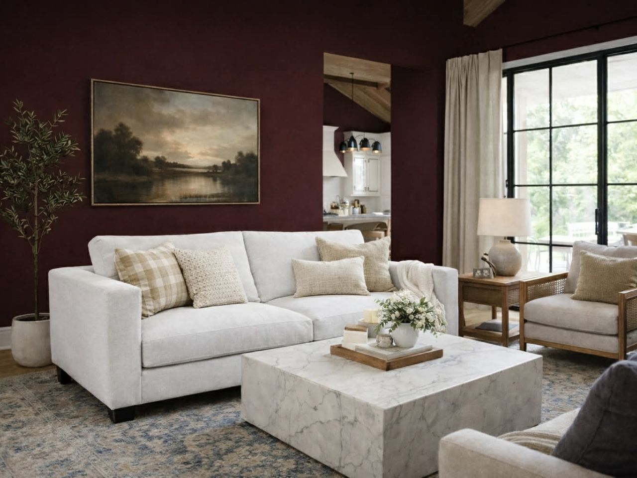 🇨🇦 Memories Custom Sofa in Calgary with a white marble coffee table in a living room setting. 