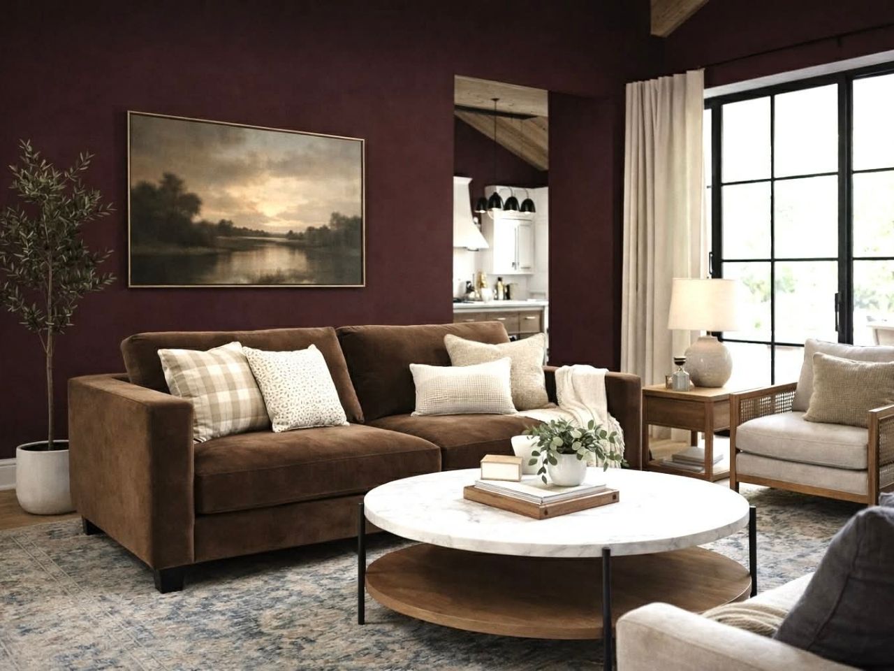 🇨🇦 Memories Brown Custom Sofa in Calgary in a living room setting. 