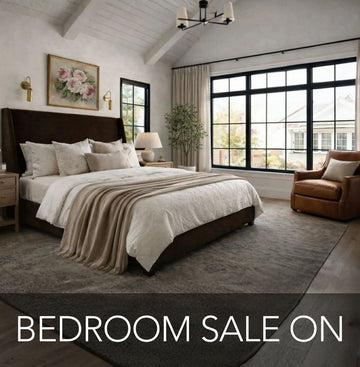 Modern bedroom in Calgary with large windows and a bed by Showhome Furniture