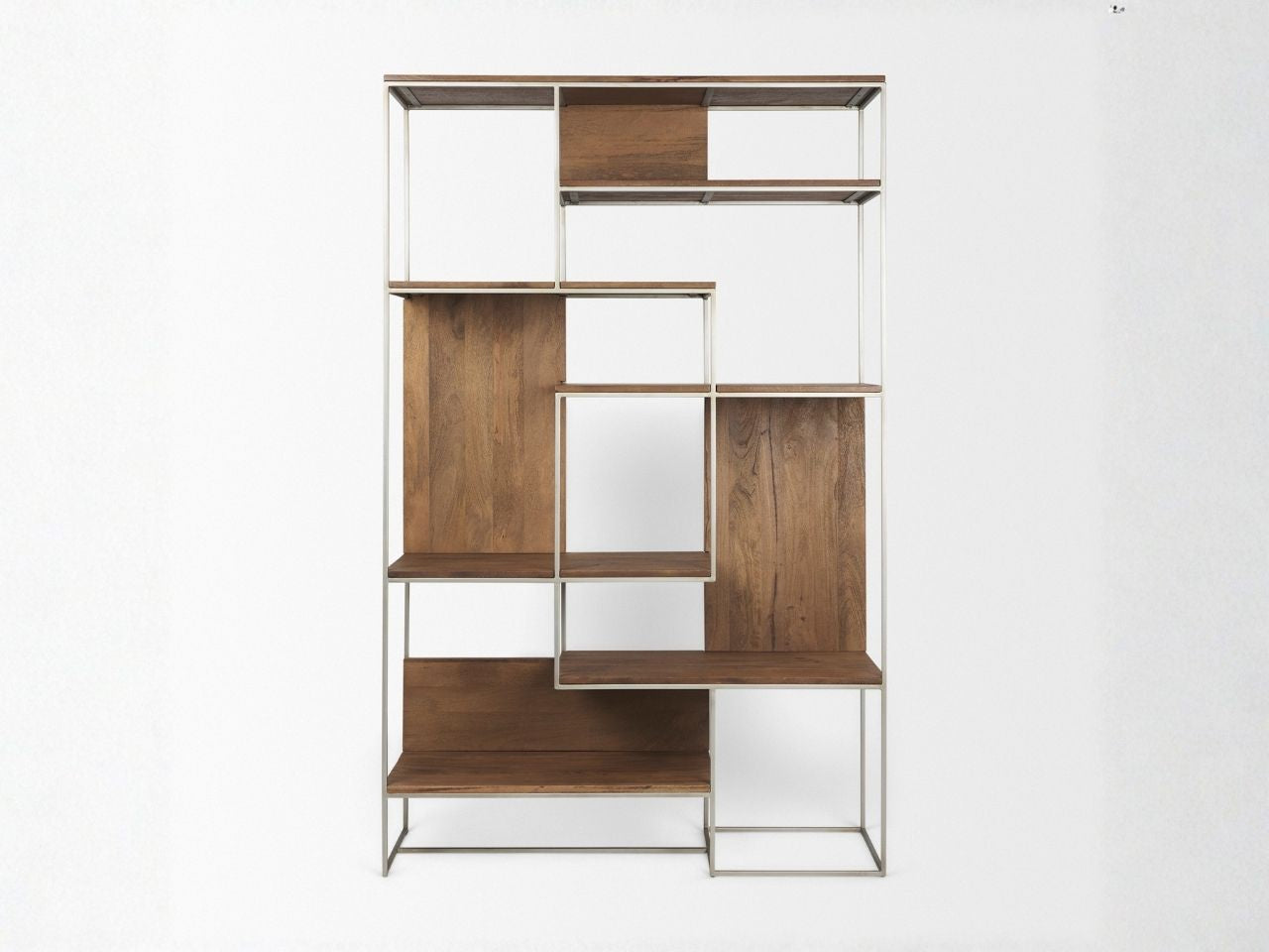 Morris III 6-Tier Mango Wood Shelving Unit with Metal Frame in Calgary in a white background