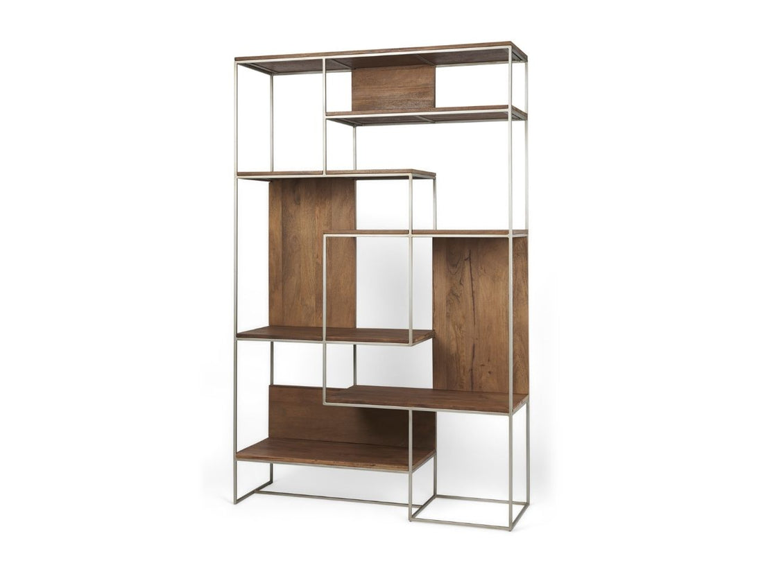 Morris III 6-Tier Mango Wood Shelving Unit with Metal Frame in Calgary in a white background