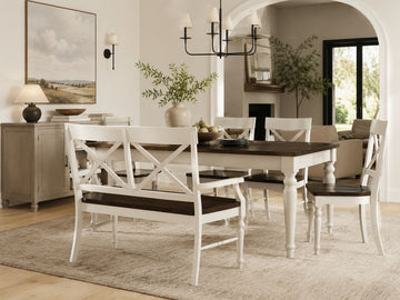 Mountain Retreat Dining Bench in a dining room setting. 