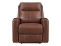 Brown leather reclining chair on a white background. 