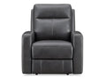 Dark gray leather reclining chair on a white background.