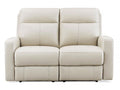 Two-seat reclining loveseat with padded arms, displayed on a white background.