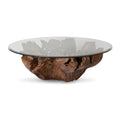 Natura Round Root Teak Coffee Table with Tempered Glass Top