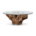 Natura Round Root Teak Coffee Table with Tempered Glass Top