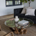 Natura Round Root Teak Coffee Table with Tempered Glass Top