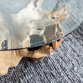 Natura Round Root Teak Coffee Table with Tempered Glass Top