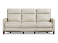 Cream leather three-seat recliner sofa on a white background