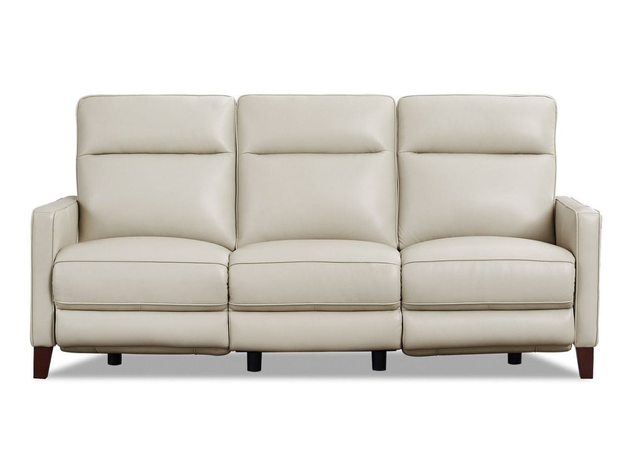 Cream leather three-seat recliner sofa on a white background