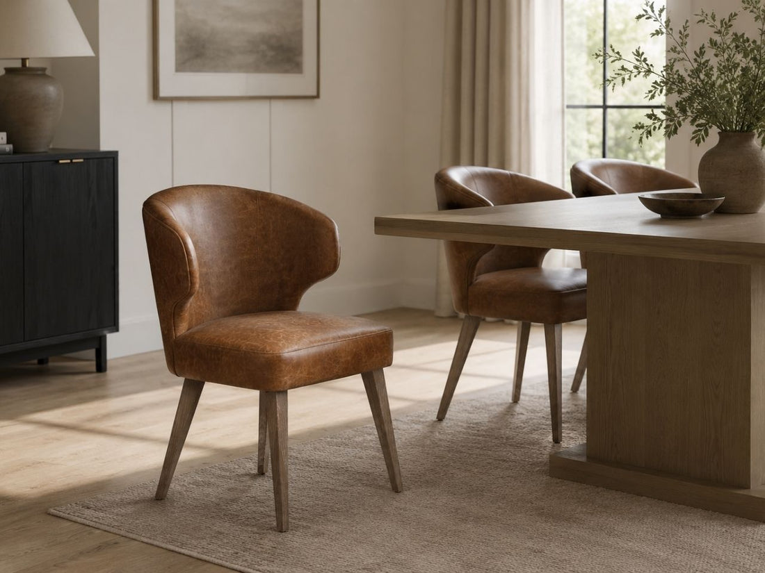 Niles Brown Leather Dining Chair in a dining room setting 