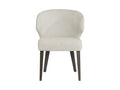 Niles Cream Fabric Wingback Dining Chair in Calgary with Dark Wood Legs in a white background
