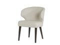 Niles Cream Fabric Wingback Dining Chair in Calgary with Dark Wood Legs in a white background
