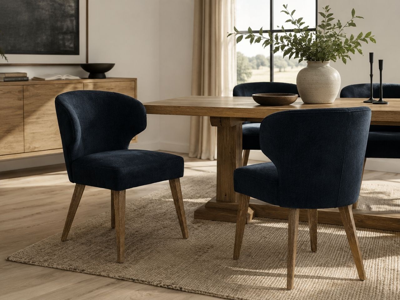 Niles Navy Dining Chair in a dining room setting. 