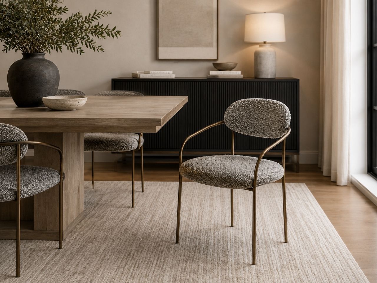 Oasis Arm Dining Chair in Calgary in a dining room setting. 