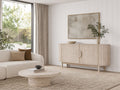 Elegant modern sideboard with a softly curved silhouette, fluted door fronts, and a light natural finish that creates a refined, organic aesthetic.