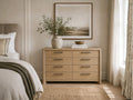 Light wood dresser with clean lines and eight spacious storage drawers.