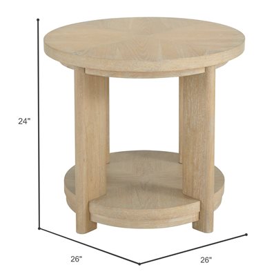 Pacific Grove Round Accent Table in a white background- dimensions