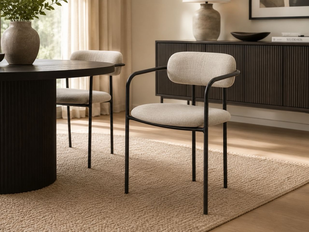 Parker Beige Dining Chair in a dining room setting. 