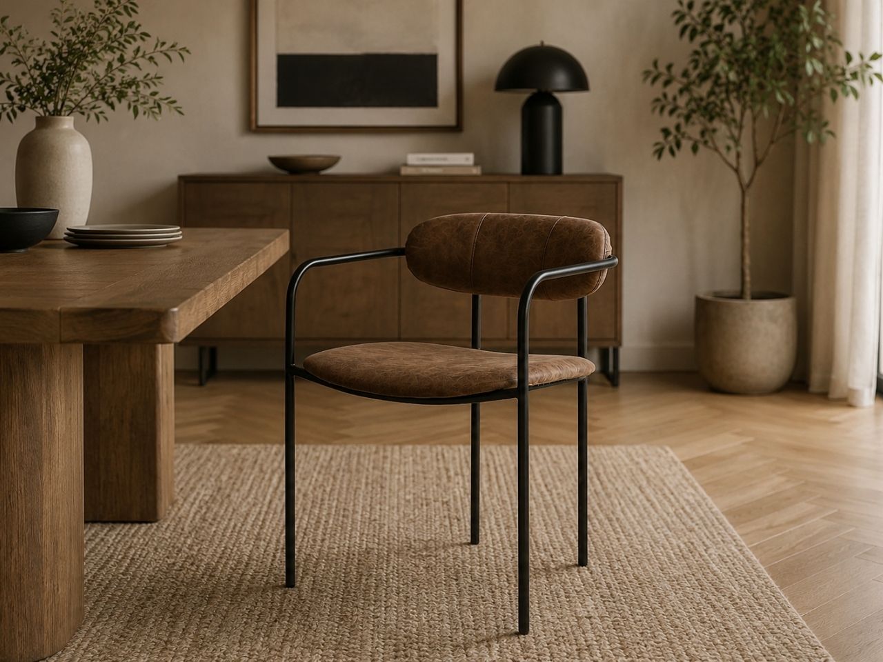 Parker Muted Brown Dining Chair in a dining room setting. 