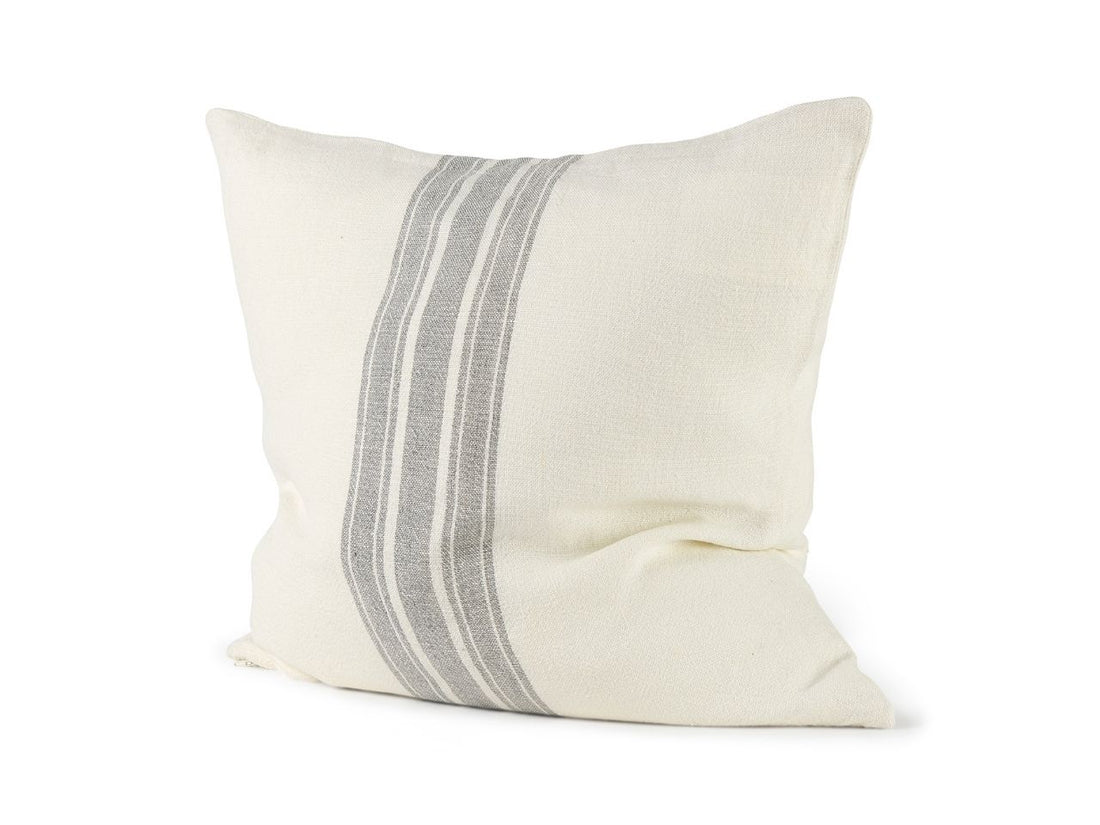 Patrice 22 x 22 Cream Gray Striped Decorative Pillow Cover in Calgary in a white background