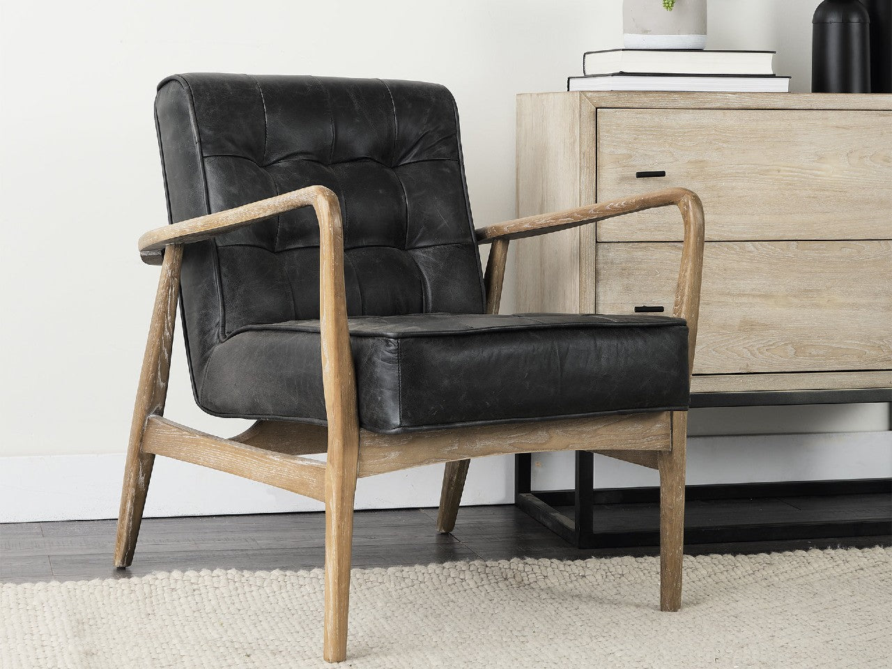 Phineas Black Leather Accent Chair | Calgary Furniture Store