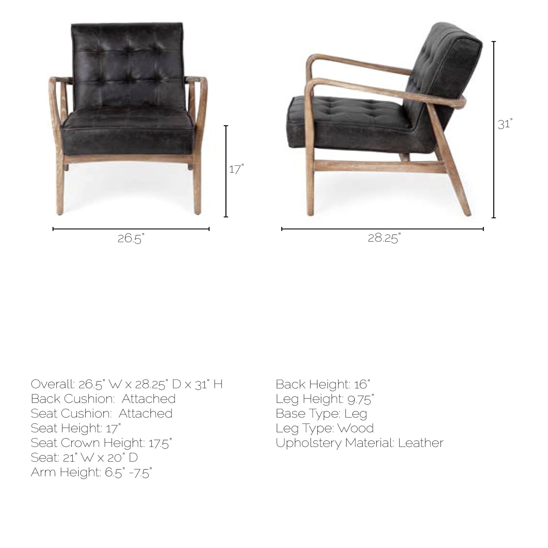 Phineas Black Leather Accent Chair | Calgary Furniture Store