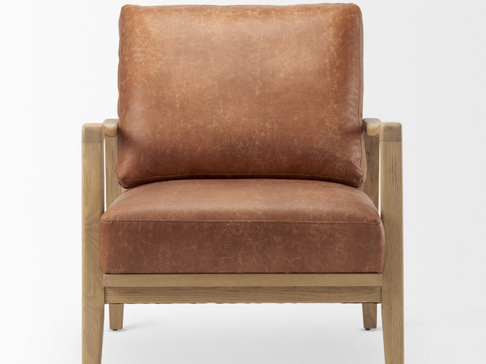 Raeleigh Tan Faux Leather Accent Chair - Calgary Furniture Store