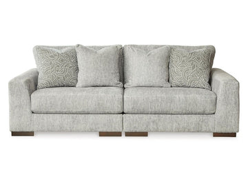 Regent Park 2-Piece Loveseat Sectional Sofa Pewter Chevron Upholstered in Calgary in a white background 